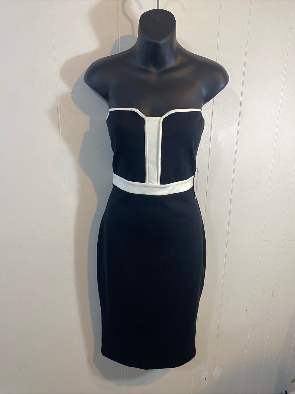 Express Black White Colorblock Strapless Bodycon Midi Dress Size 8